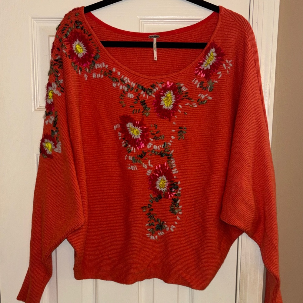 Free People Orange Floral oversized woman’s Sweater small p
